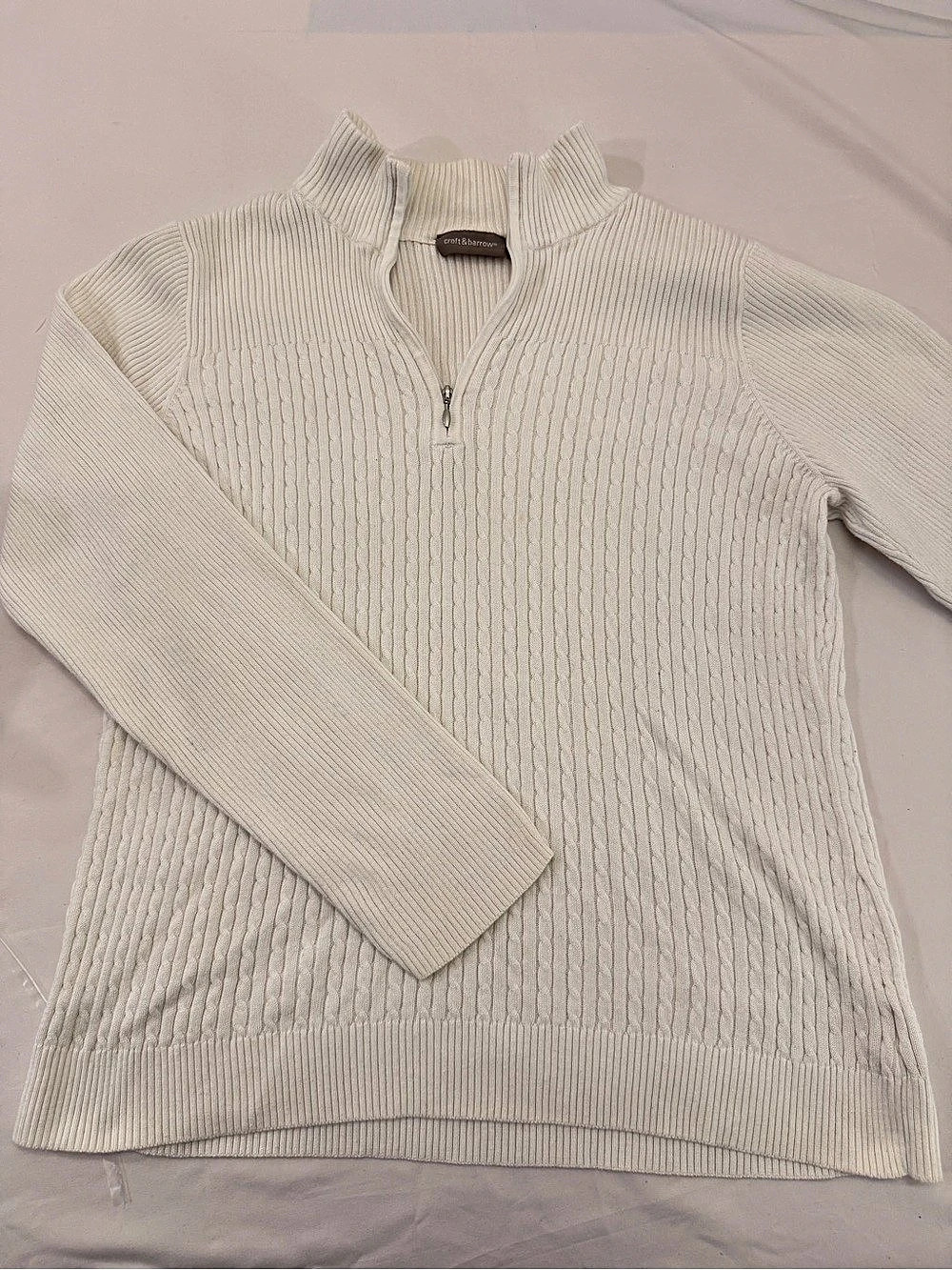 croft & barrow Ribbed Quarter-Zip Sweater in Cream XL